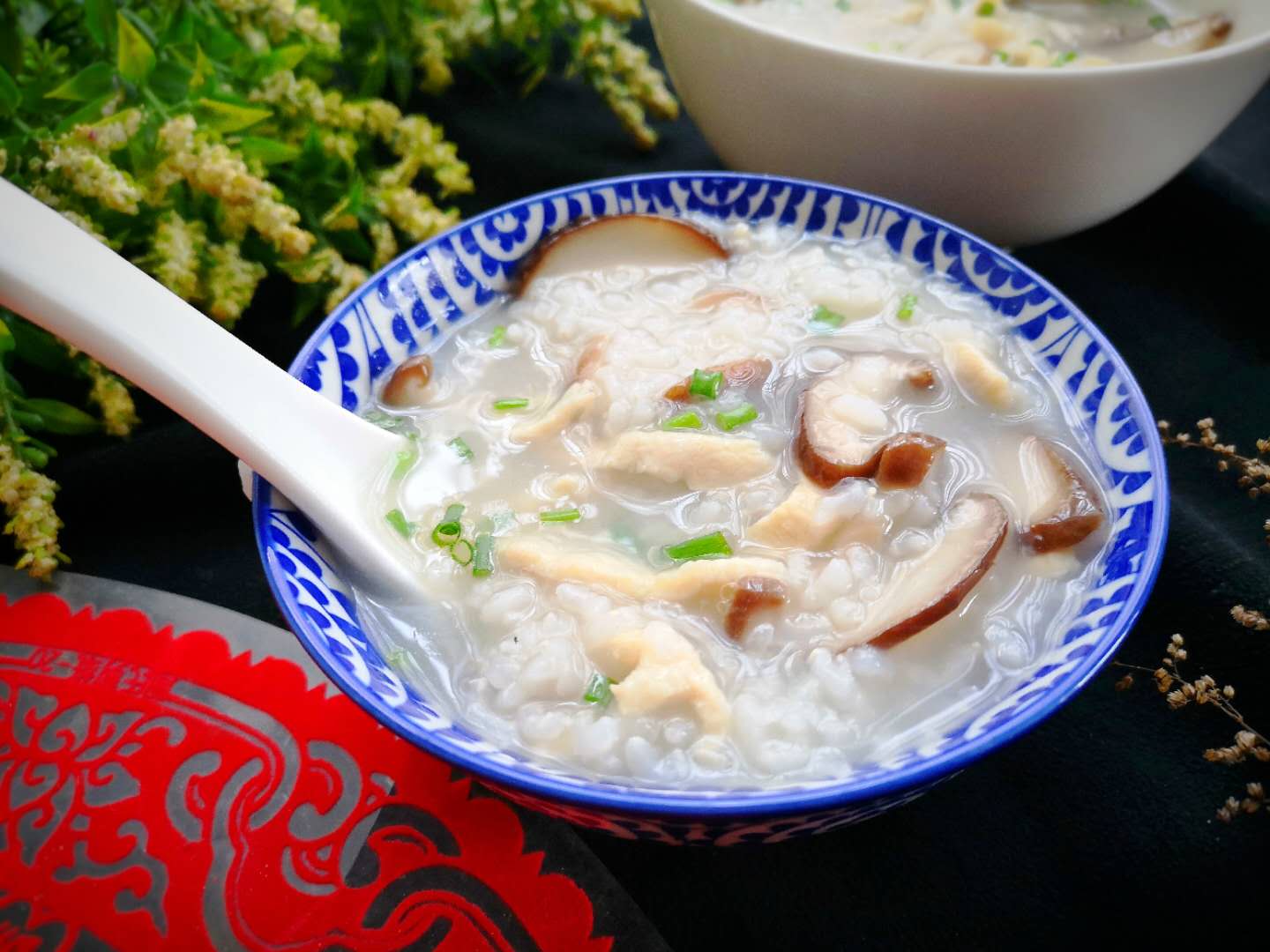 chicken congee with mushroom rice porridge 09