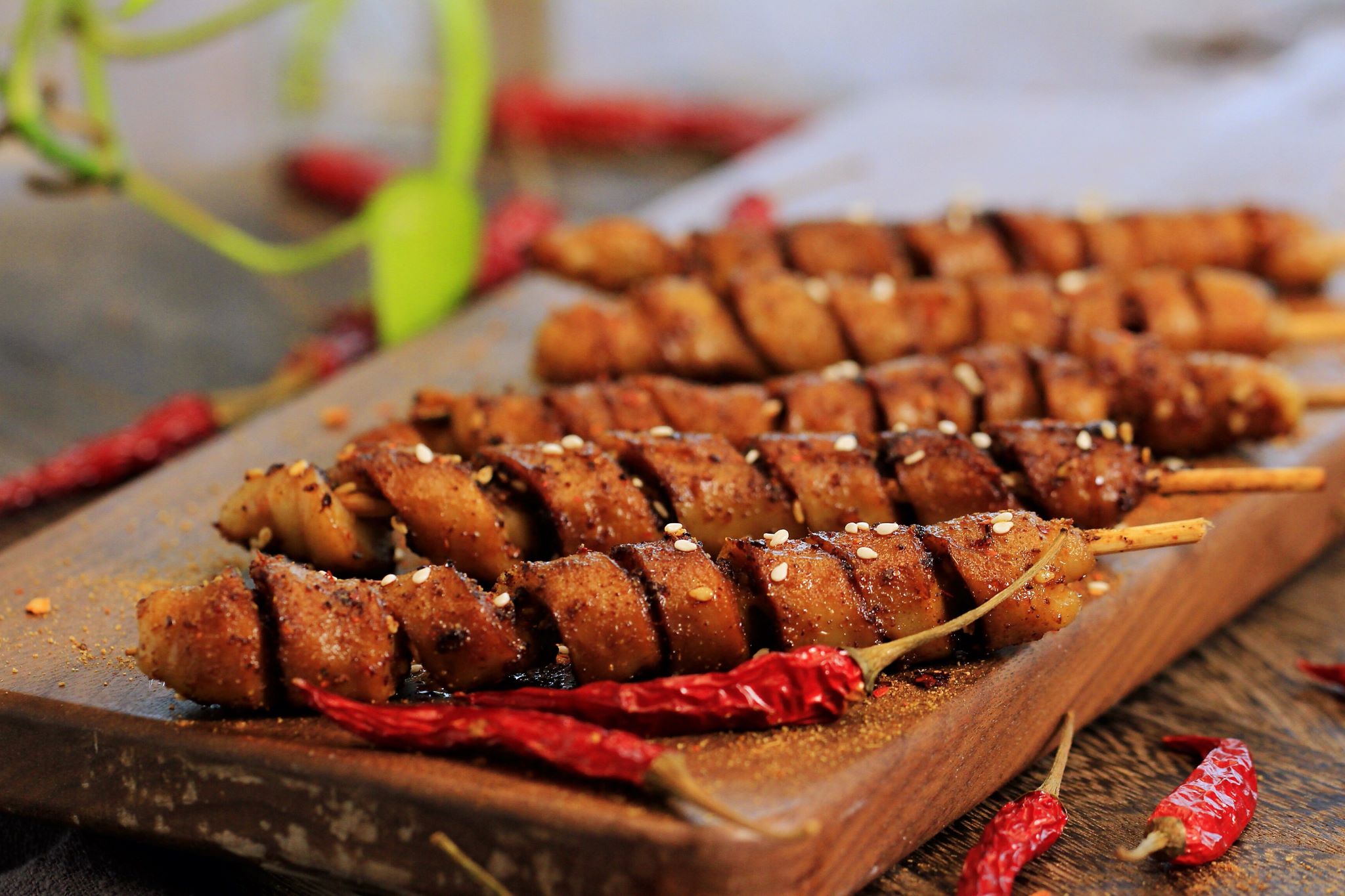 Homemade spicy grilled gluten Chinese street food