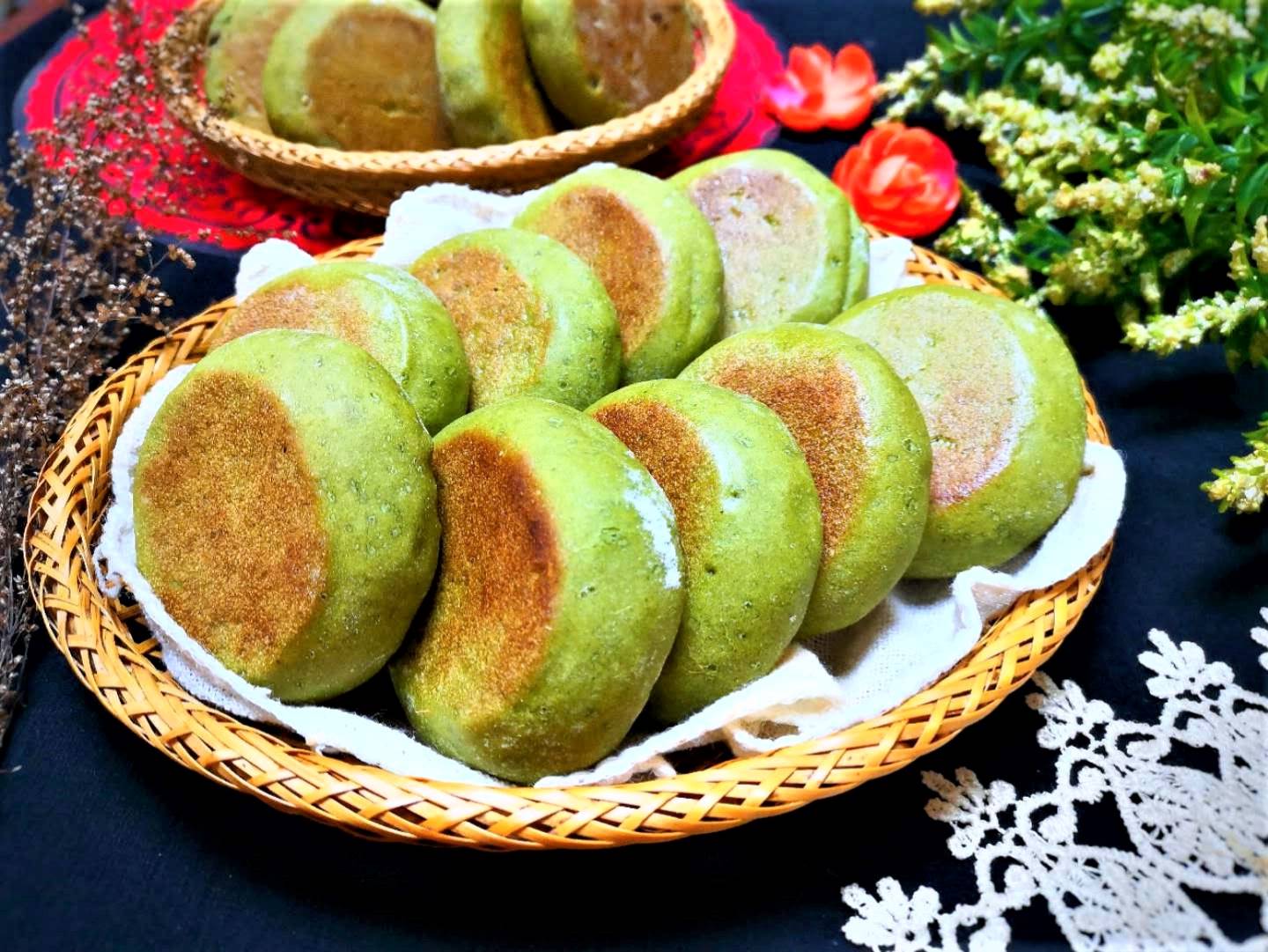 Spinach pancake with red bean filling Healthy breakfast