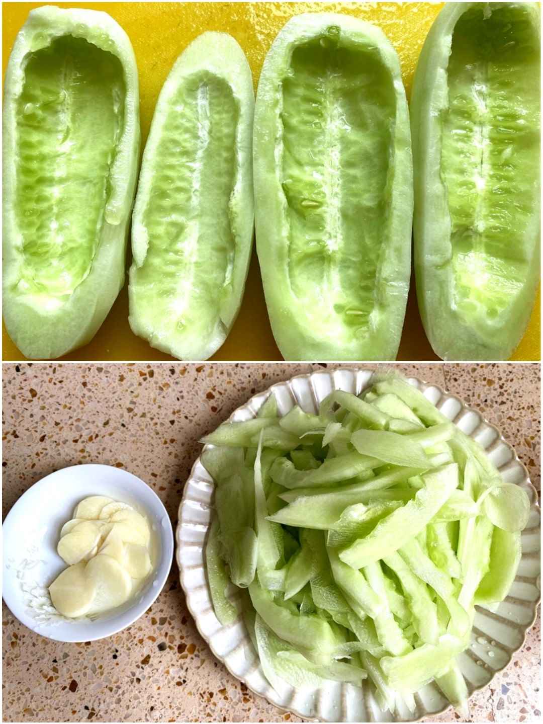 Peel the cucumber and dig out the cucumber seeds