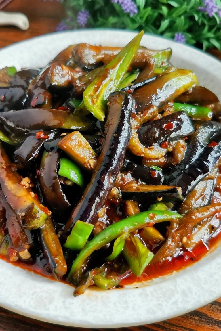 Chinese Eggplants With Cubanelle Peppers In Chili Garlic Sauce
